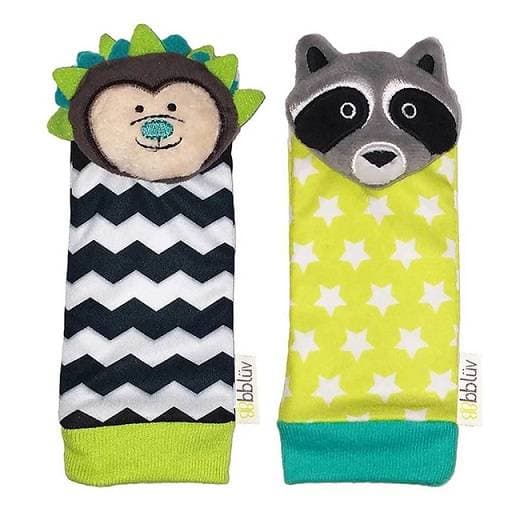 BBluv Duo Foot Finders Hedgehog & Raccoon Baby Sensory Rattle Socks B0141