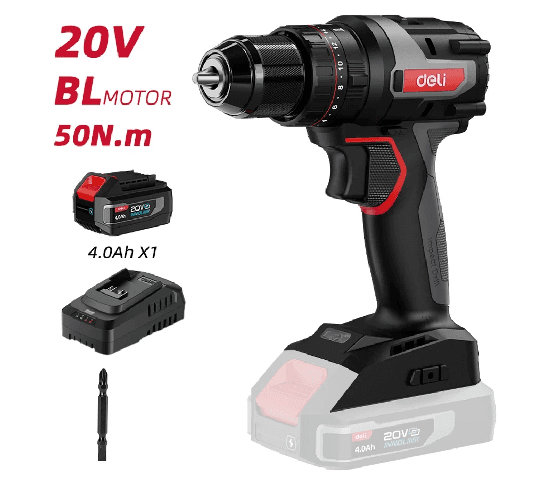 DE-CZ20-2A4 20V Lithium-Ion Cordless Impact Drill with 4.0Ah Battery | Brushless Motor Power Tool