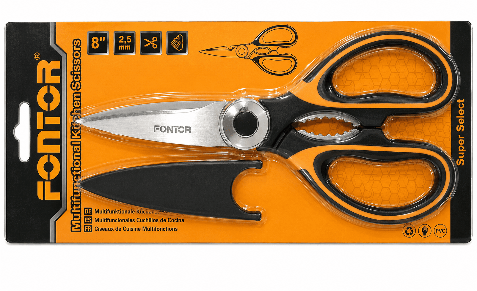 Fontor Kitchen Scissor HMKS2008 – Heavy Duty Stainless Steel Multipurpose Kitchen Shears