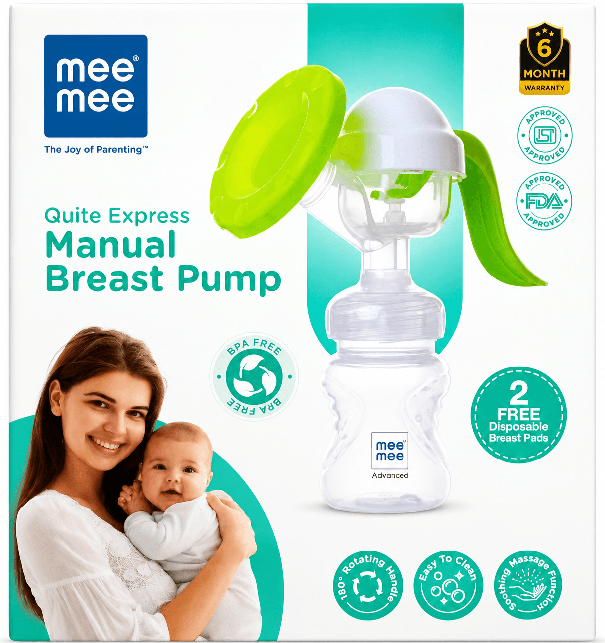 Mee Mee Quite Express Manual Breast Pump – BPA-Free with 2 Free Disposable Breast Pads