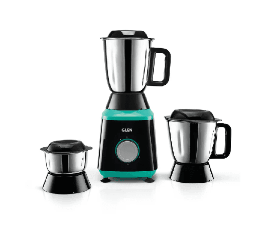 GLEN Mixer Grinder 750W 100% Copper Motor with 3 Stainless Steel Liquidiser, Grinder & Chutney Jars – Black & Green 4030