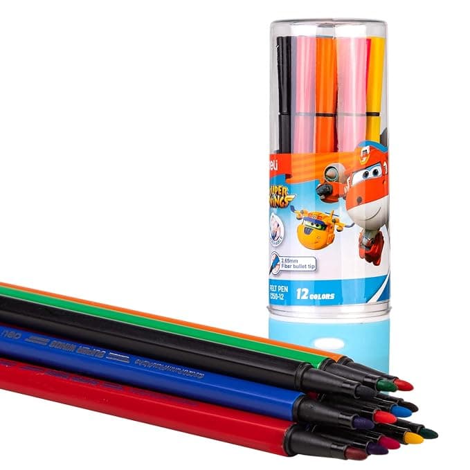 Deli EC150-12 Colour Felt Tip Pens – 12 Bright Washable Colour Markers for Kids, School, Drawing & Art