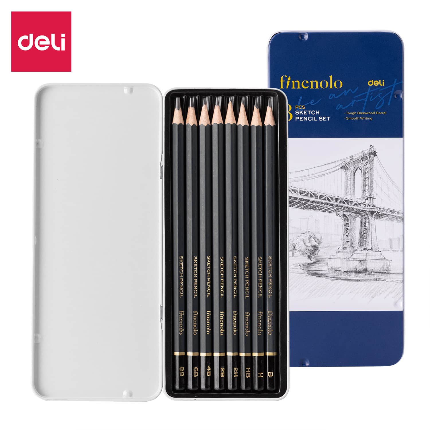 Deli EC26 Sketching Pencil Set – 8 Professional Graphite Pencils (2H–8B) for Drawing, Sketching & Shading