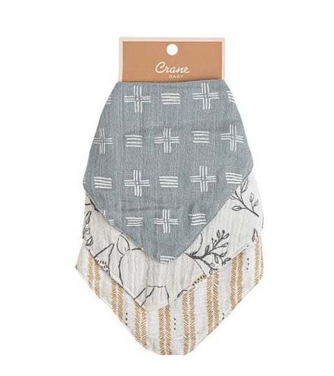 Crane Baby BC-110BS Ezra 3pc Muslin Bib Set