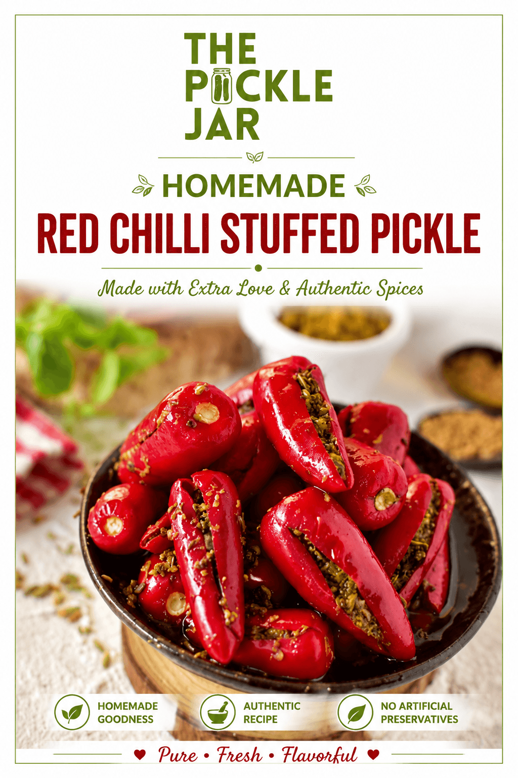 The Pickle Jar Homemade Red Chilli Stuffed Pickle 250g Jar – Traditional Spicy Achar