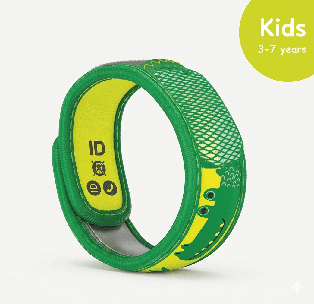 PARA’KITO Kids Crocodile Mosquito Repellent Wristband (3–7 Years) – Natural DEET-Free Protection Band
