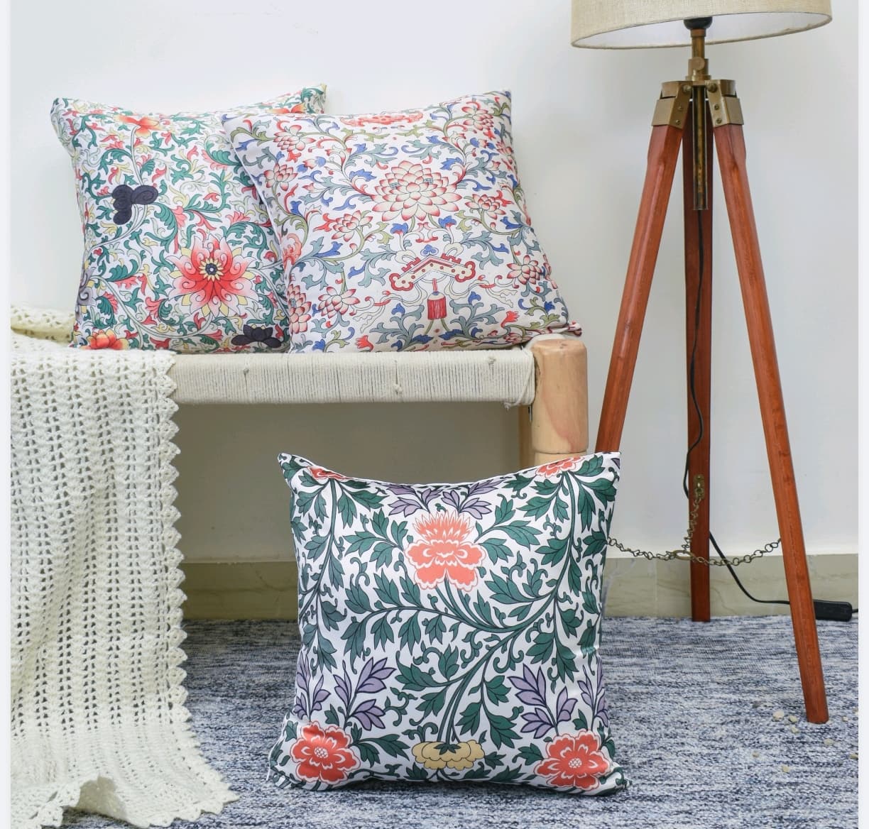 Satin Cushion Covers Set of 5 – William Morris Style Floral Print