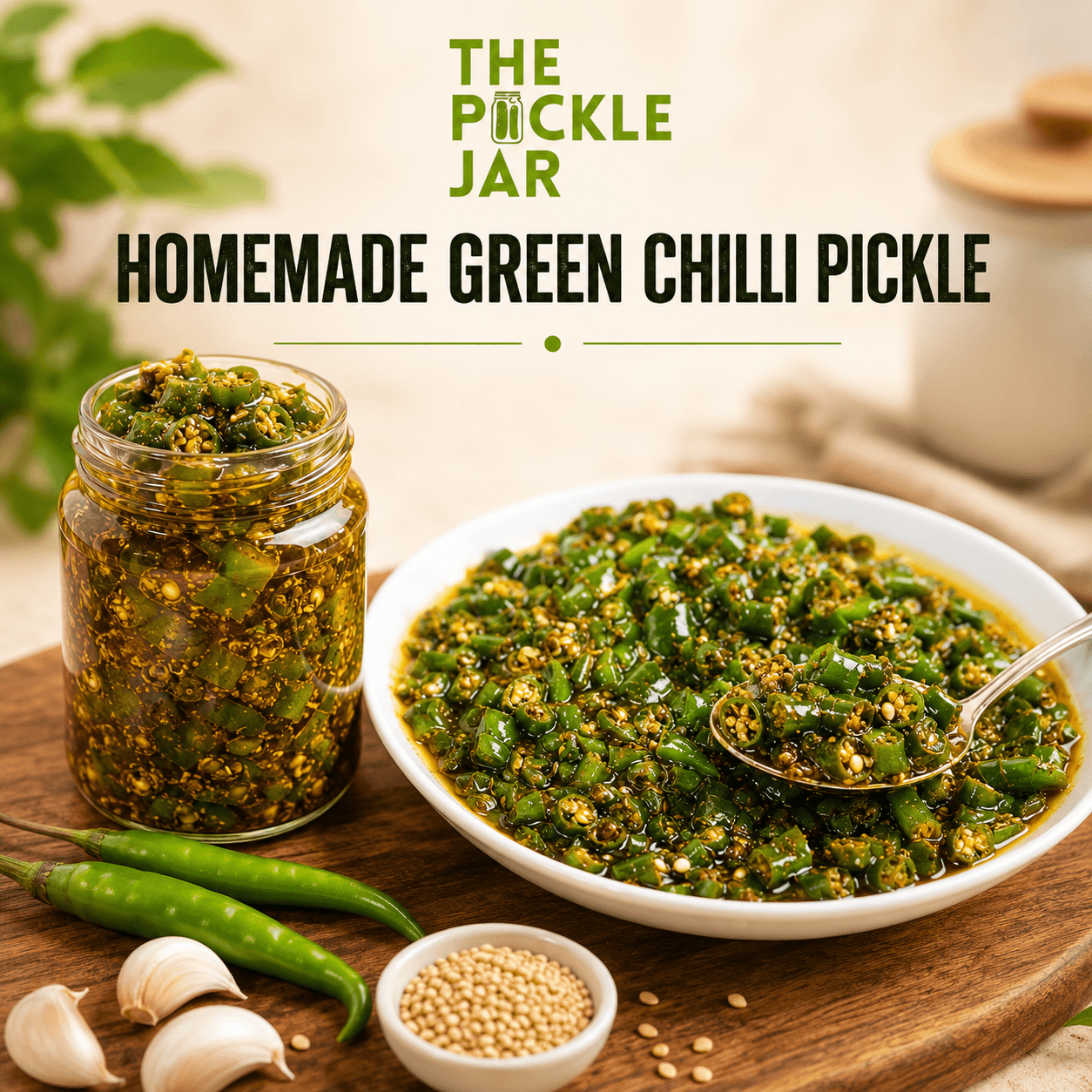 The Pickle Jar Homemade Green Chilli Pickle 250g Jar – Traditional Spicy Achar