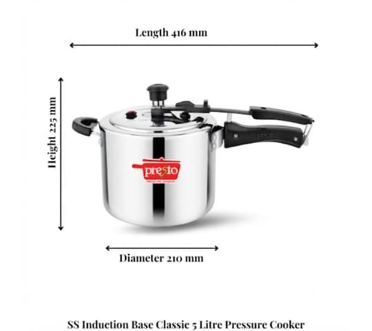 Presto Presto Stainless Steel Induction Base Classic Pressure Cooker 5 Litre | 5L SS Cooker home & kitchen — thumbnail 2 of 2