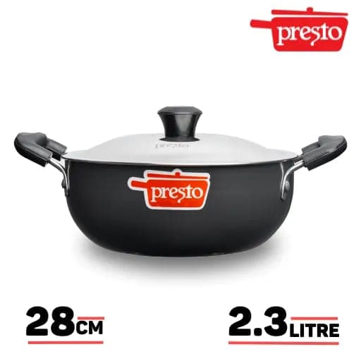 Presto Black Hard Anodized Karhai/Kadhai/Kadai/Karai 280mm with Stainless Steel Lid