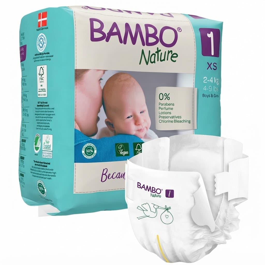 Bambo Nature Baby Diapers Size 1 (2-4kg / 4-9 lbs) - 22 Pieces | Soft, Eco-Friendly Newborn Diapers