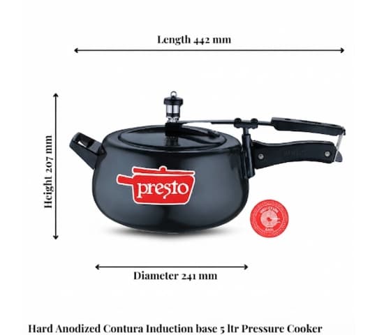 Presto Presto Hard Anodized Contura Induction Base 5 Litre Pressure Cooker Gas Compatible home & kitchen — thumbnail 2 of 2
