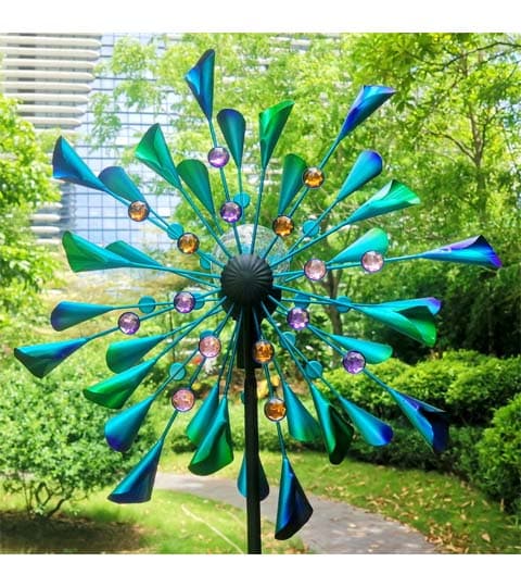 Senwell Trumpet Wind Spinner with Solar LED Light 360° Rotating Garden Decor Stake – W-G210819