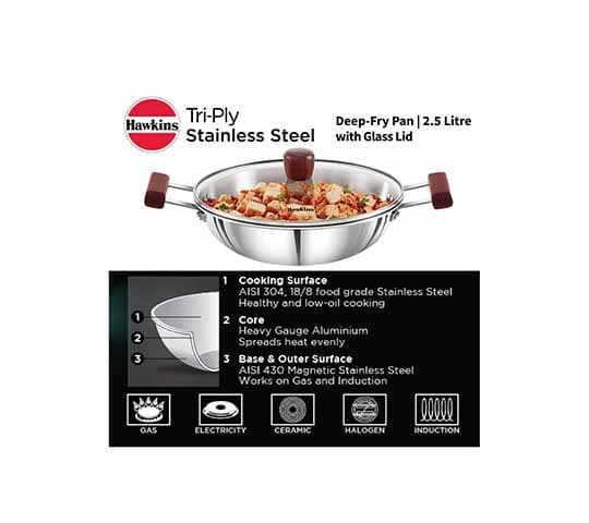 Hawkins Hawkins SSD15G Stainless Steel Deep Fry Pan with Glass Lid | Induction Friendly Kadai 1.5L daily essentials &… — thumbnail 6 of 7