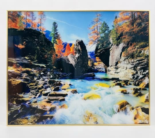 Framed Autumn Alpine River Gorge Landscape Wall Art Print