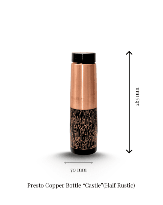 Presto Copper Bottle "Castle" (Half Rustic) | Pure Handcrafted Copper Water Bottle-  Weight 0.240 KG, Height 254mm and… — thumbnail 3 of 3