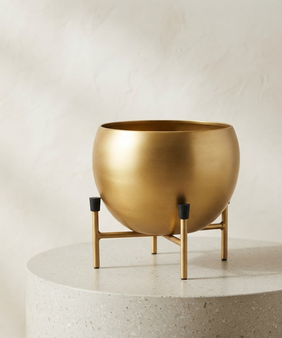 5 Inch Oval Metal Pot with Metal Stand for Home & Office Gardening