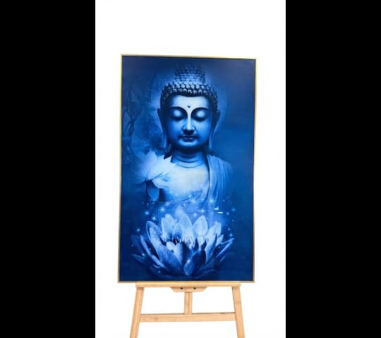 Serene Blue Buddha with Sparkling Lotus – Spiritual Wall Art