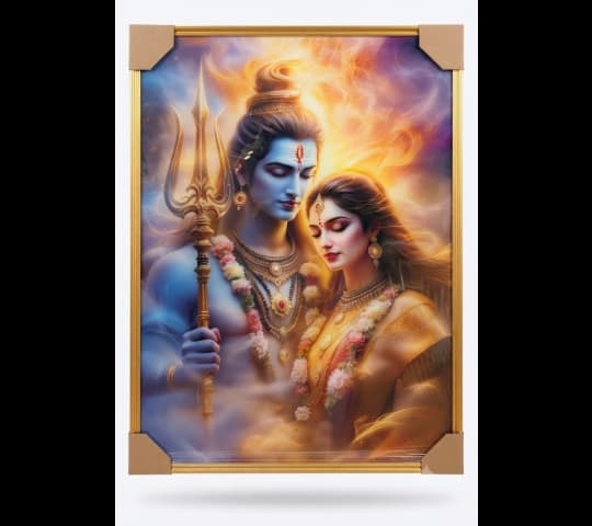 Lord Shiva & Goddess Parvati Framed Devotional Wall Art