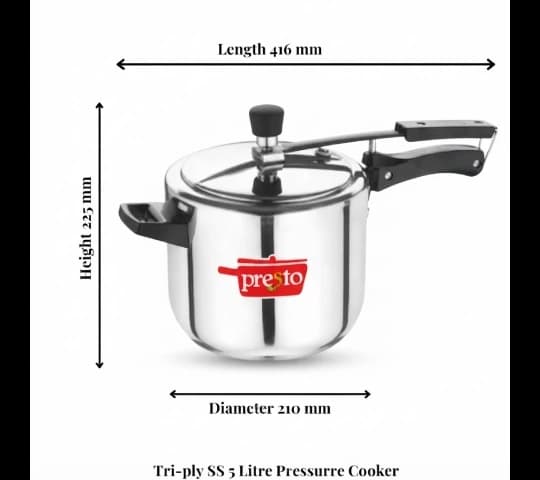Presto Presto Triply Stainless Steel Classic Inner Lid Pressure Cooker 5 Litre | Induction Compatible | Heavy Duty SS… — thumbnail 2 of 2