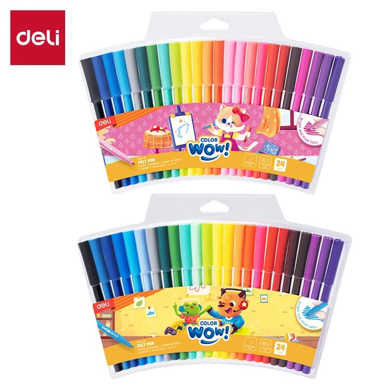 Deli EC165-24 Washable Felt Pen Set – 24 Bright Colors for Kids, School & Art