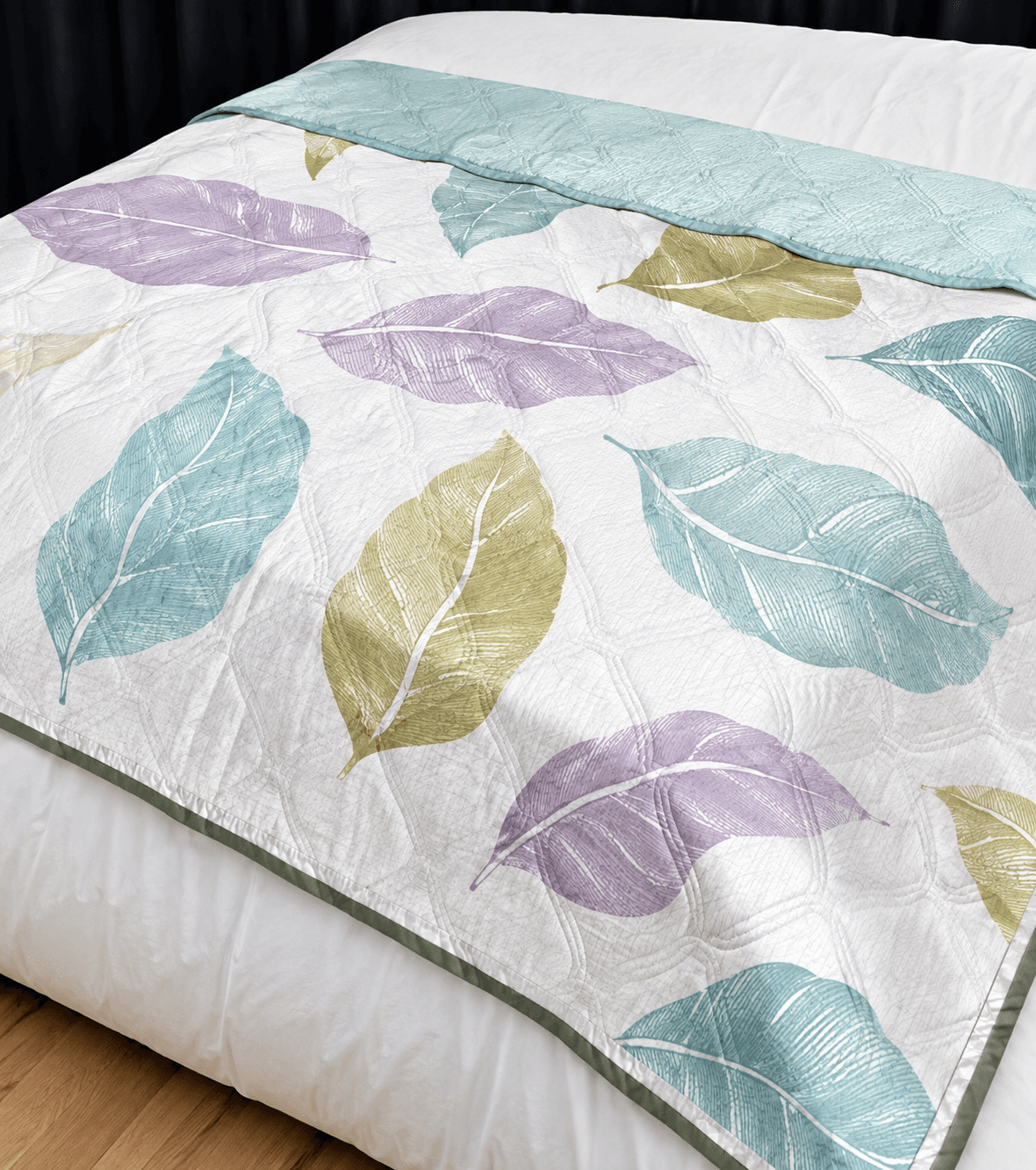 Serene Botanical Leaf Summer Quilt | Lightweight Reversible Cotton Quilt for Double Bed
