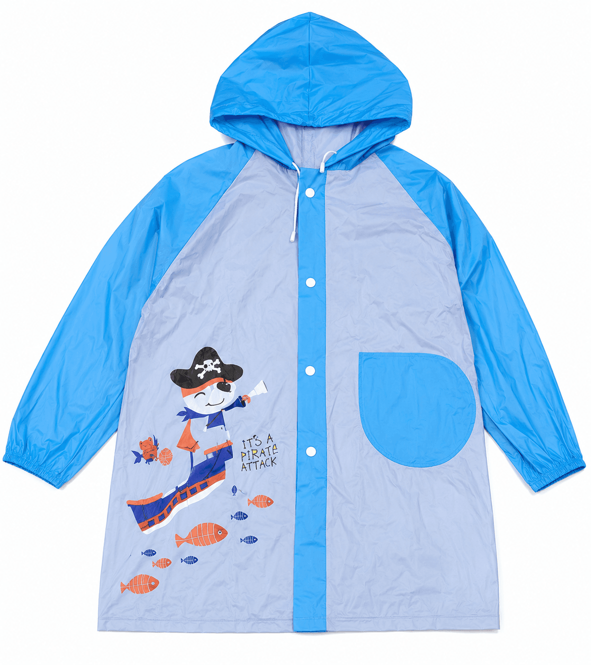Kids Blue Hooded Waterproof Raincoat | Cartoon Print Rain Jacket