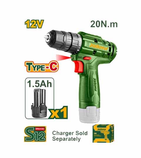 Jadever JDCDS510 Cordless Drill 12V – Portable Electric Drill Machine for Home & Professional Use
