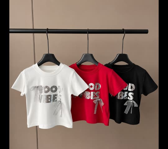 Kids "Good Vibes" Sequin Bow Short Sleeve T-Shirt | Stylish Girls Cotton Tee