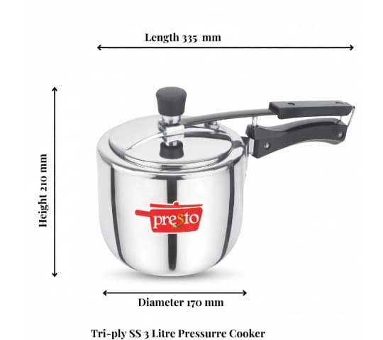 Presto Presto Triply Stainless Steel Classic Inner Lid Pressure Cooker 3 Litre | Induction Base home & kitchen — thumbnail 2 of 2