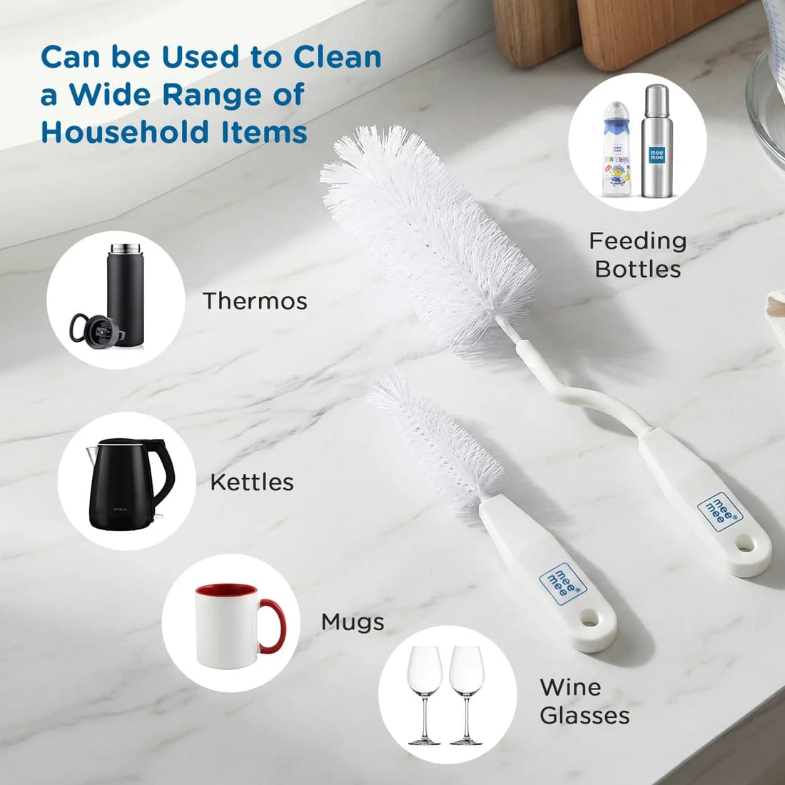 Mee Mee Mee Mee Nylon Bottle Brush with Nipple Cleaner – 360° Rotating Handle, Soft Bristles, BPA-Free daily essentials &… — thumbnail 3 of 9