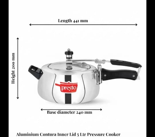 Presto Presto Pressure Cooker Aluminium Contura Inner Lid 5 Litre – Heavy Base, Food Grade Aluminium home & kitchen — thumbnail 2 of 2