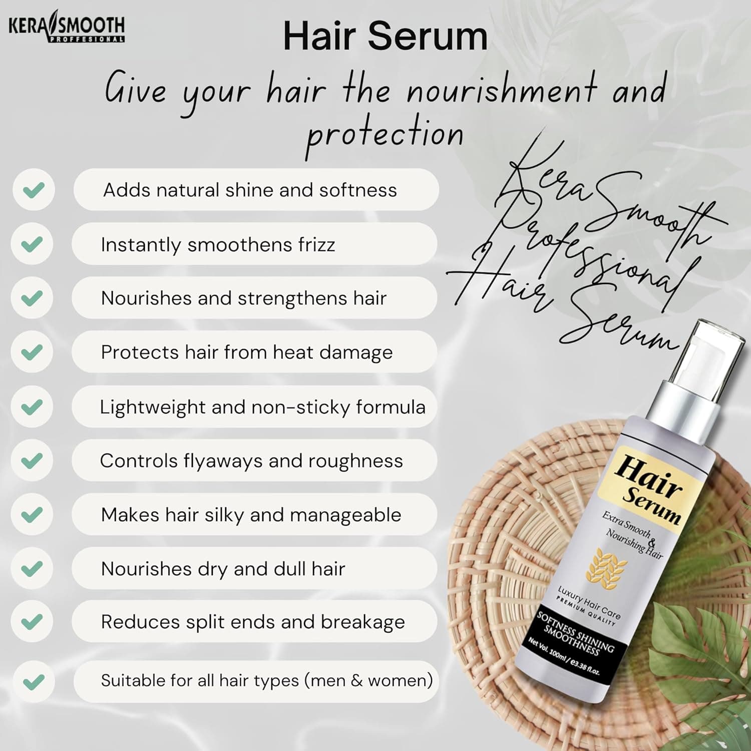 No Brand KS Keratin Smooth Hair Serum 100ml – Frizz Control, Shine & Heat Protection daily essentials & lifestyle — thumbnail 4 of 9