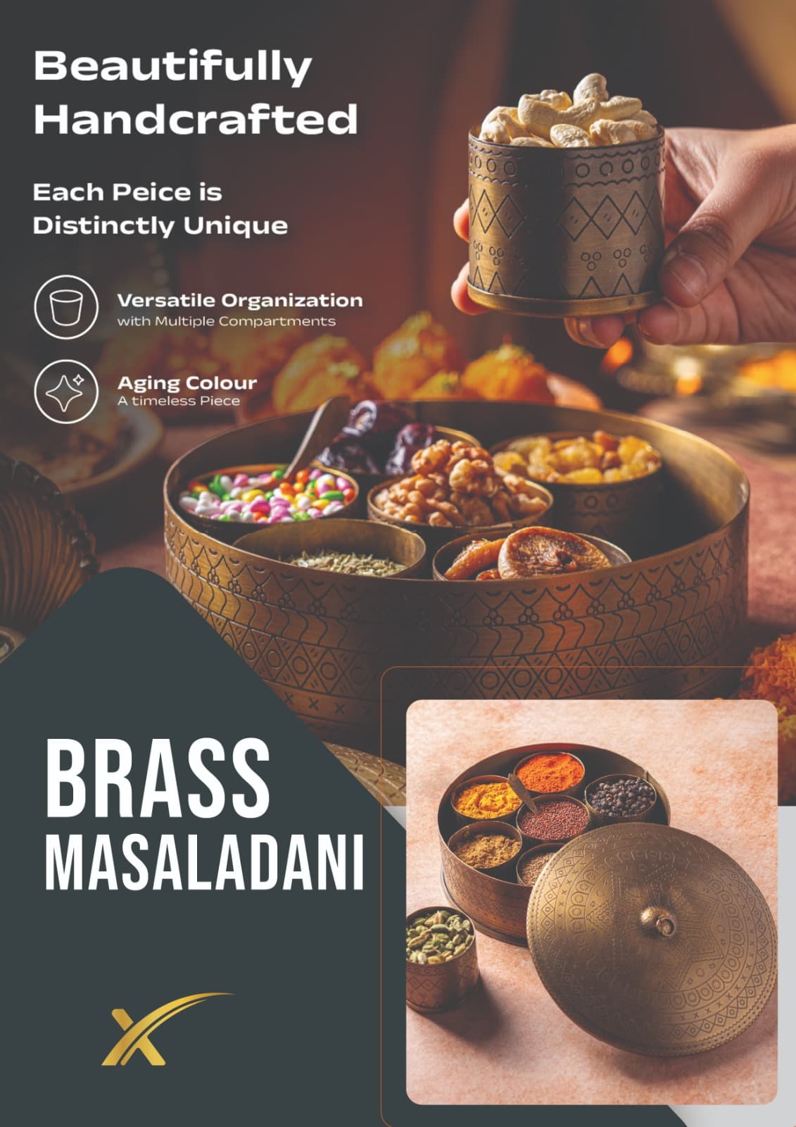 curra Curaa_Brass Spice Box for Kitchen - 7 Containers (120ml Each) Traditional Masala Dabba daily essentials & lifestyle — thumbnail 3 of 10