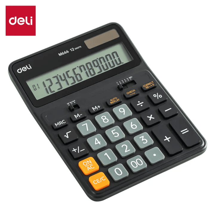 Deli 12-Digit Office Calculator EM666 – Large Display Desktop Calculator for Office, School & Home
