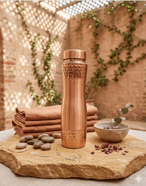 Pure Copper Water Bottle "Royal" Dual Hammered Design – 0.23 kg, 258 mm Height