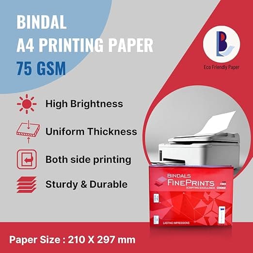 No Brand Bindal White Copier Paper A4 Size 75 GSM | 500 Sheets Multipurpose Printing Paper stationary, toys & sports — thumbnail 2 of 3