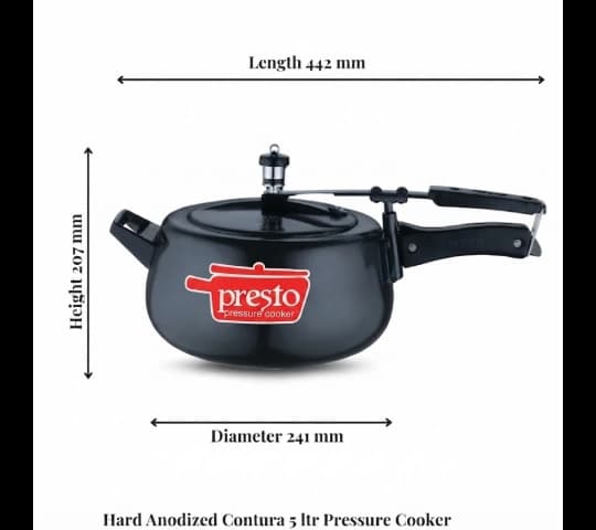Presto Presto Pressure Cooker Aluminium Hard Anodized Contura Inner Lid 5 Litre | Induction Compatible Pressure Cooker home… — thumbnail 2 of 2