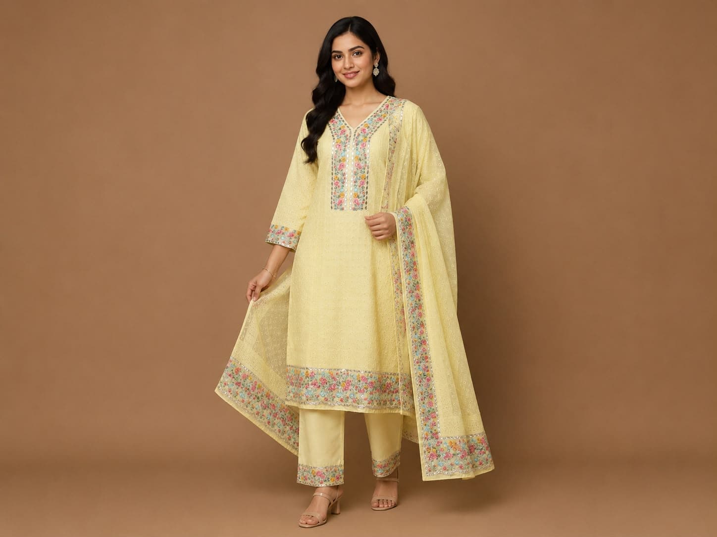 No Brand Elegant Women's Yellow Embroidered Kurta Set with Dupatta | Ethnic Wear daily essentials & lifestyle — thumbnail 2 of 2