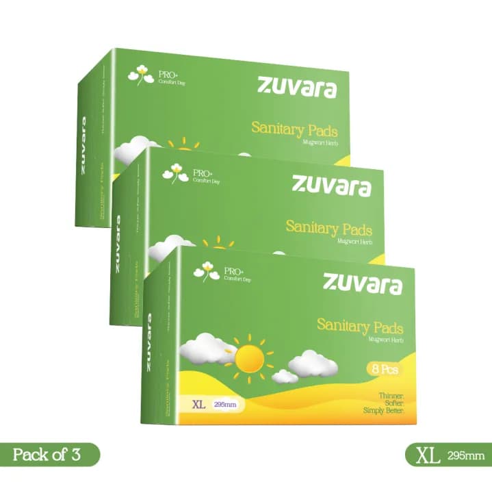 Zuvara Sanitary Pads XL 295mm Pro+ (Pack of 8x3) Heavy Flow Protection
