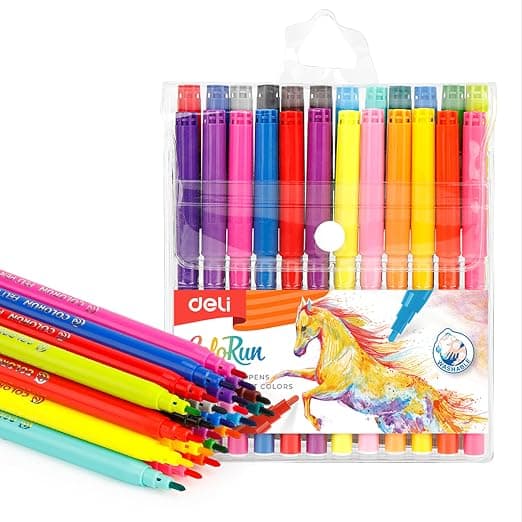 Deli Felt Pen 24 Colours Pens | Fine Tip Coloring & Drawing Markers