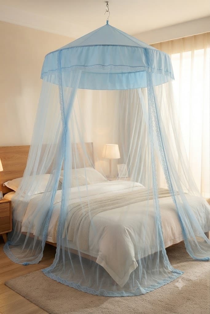 Light Blue Ceiling-Mounted Canopy Mosquito Net