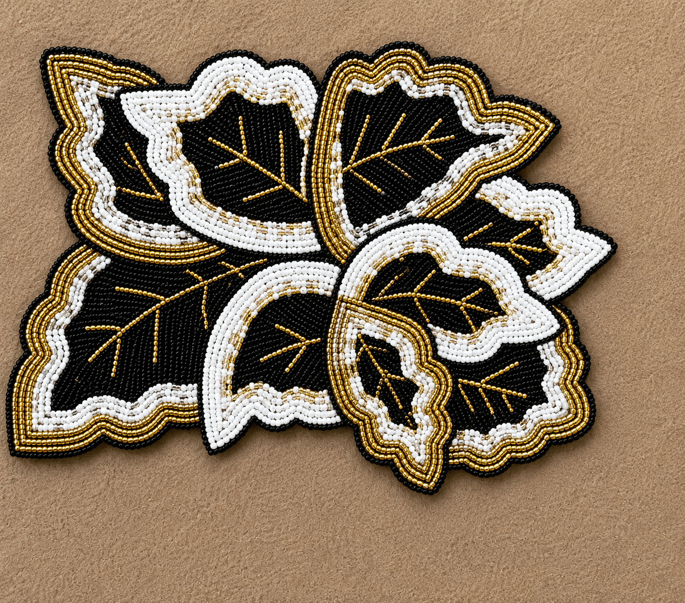Beaded Table Mats in Elegant Black Color with Leaf Design – 12–15 Inch Fully Handcrafted Tight Bead Work