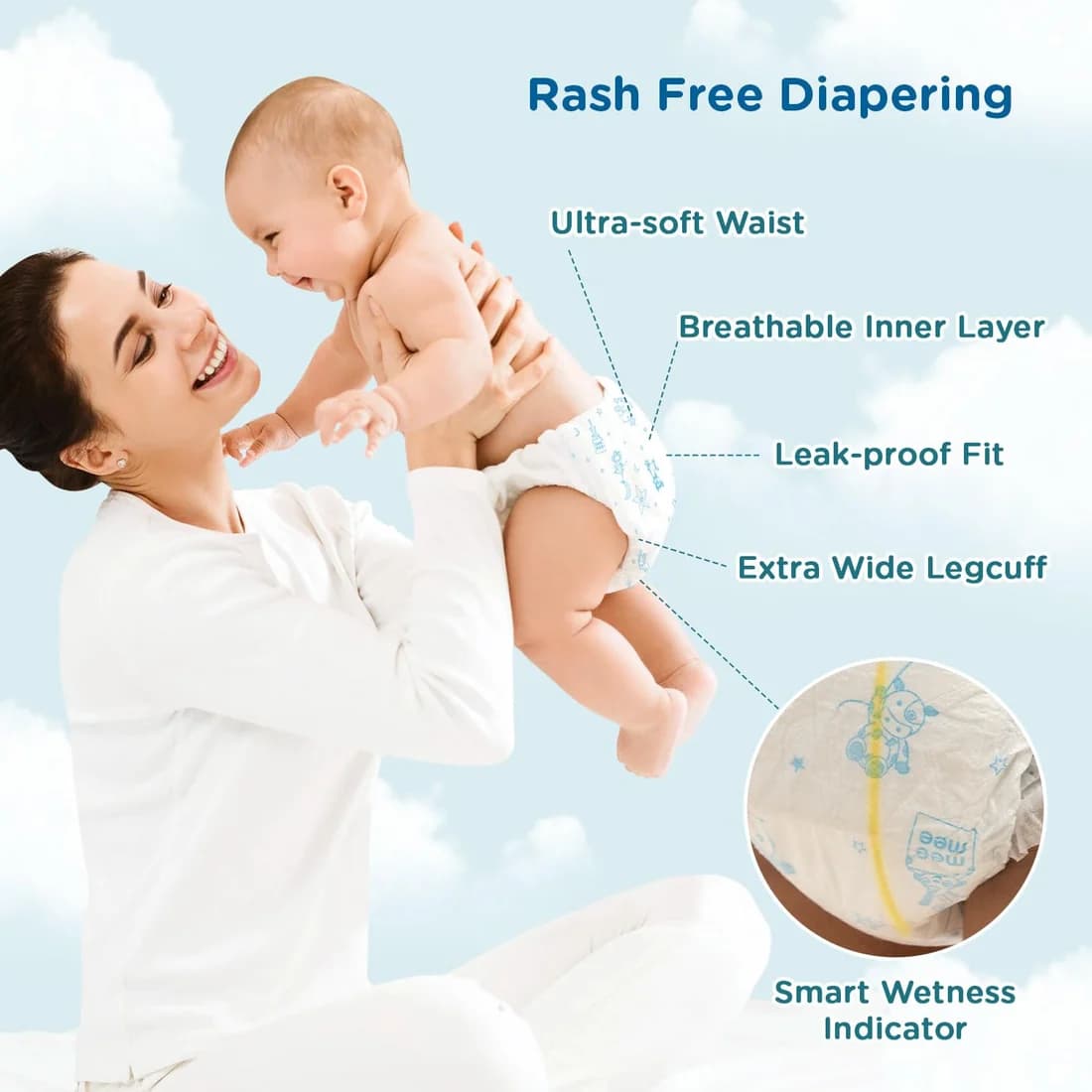 Mee Mee Mee Mee Premium Breathable Baby Tape Diapers (NB, 16 Pcs) | Skin-Friendly, Super Absorbent & Cotton-Soft with… — thumbnail 6 of 8