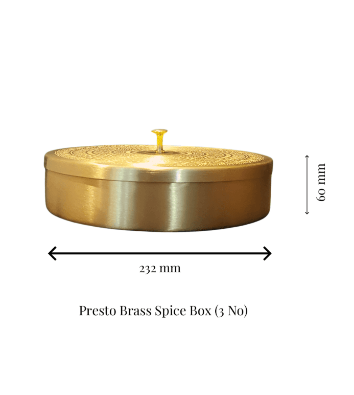 Presto Brass Spice Box (3 No) | Traditional Masala Dabba for Kitchen Storage Weight 1.160 kg, Height 60mm and Width 232mm… — thumbnail 2 of 4