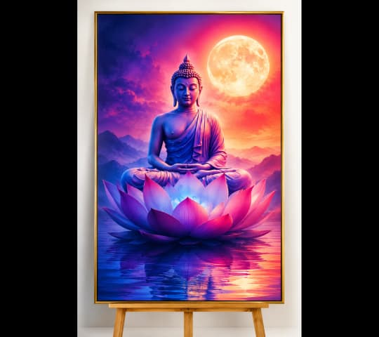 The Cosmic Bloom – Buddha Meditation Wall Art in Magenta & Sapphire