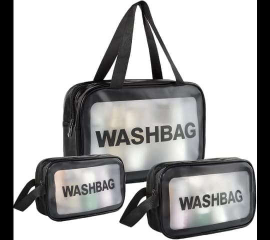 Transparent Waterproof Travel Wash Bag Set 3 Piece – Cosmetic & Toiletry Organizer