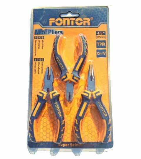 Fontor Mini Pliers 3-Piece Set HMNK0203 – Precision Tool Kit for Electrical, Jewelry & Repair Work