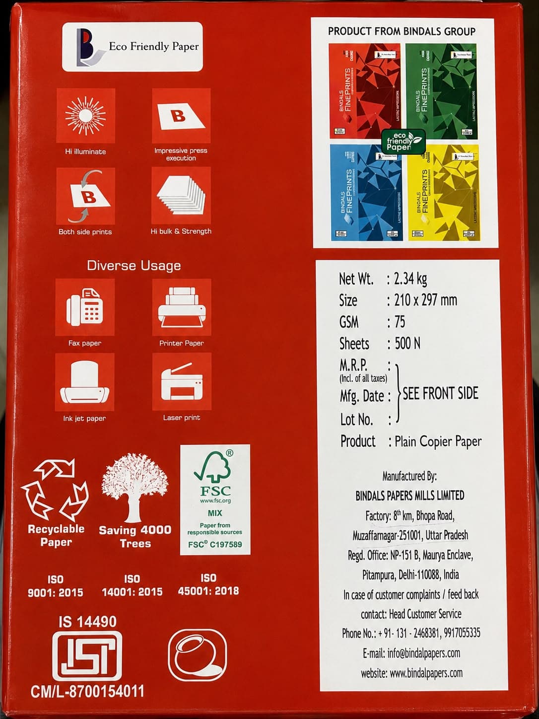 Bindals Fine Prints A4 Copy Paper 75 GSM –5 Box  (210 × 297 mm) daily essentials & lifestyle — thumbnail 2 of 5
