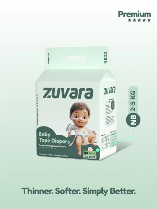 Zuvara Feather Diaper Taped New Born (Pack of 22) | Soft & Leak-Proof Baby Diapers